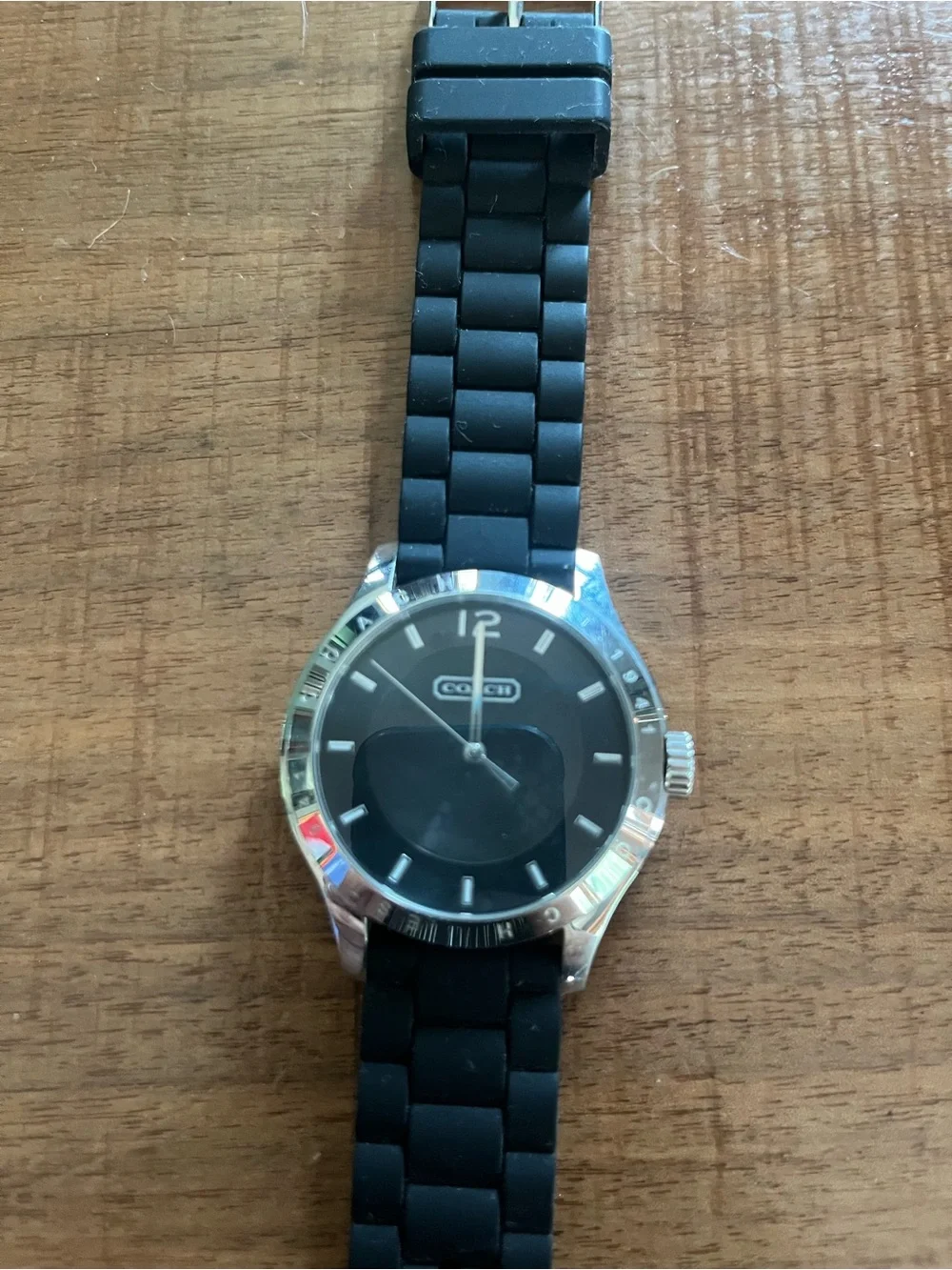 Women’s Coach watch black Silicone Strap Watch with Silver Case